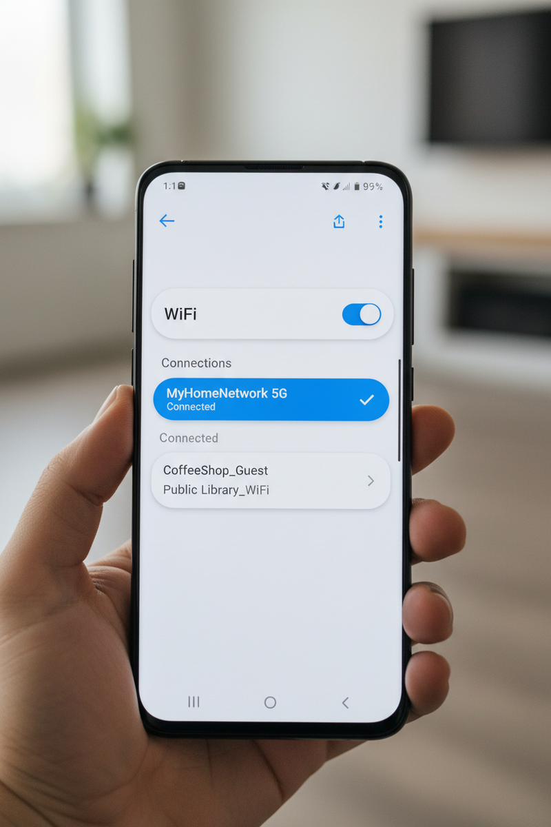 Samsung phone Wi-Fi connection screen